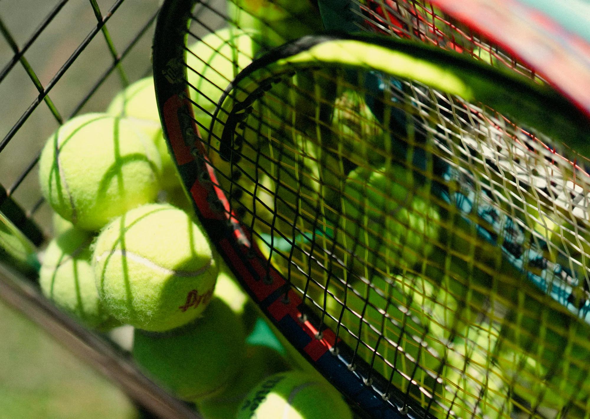 Close up of tennis balls at the racquet center