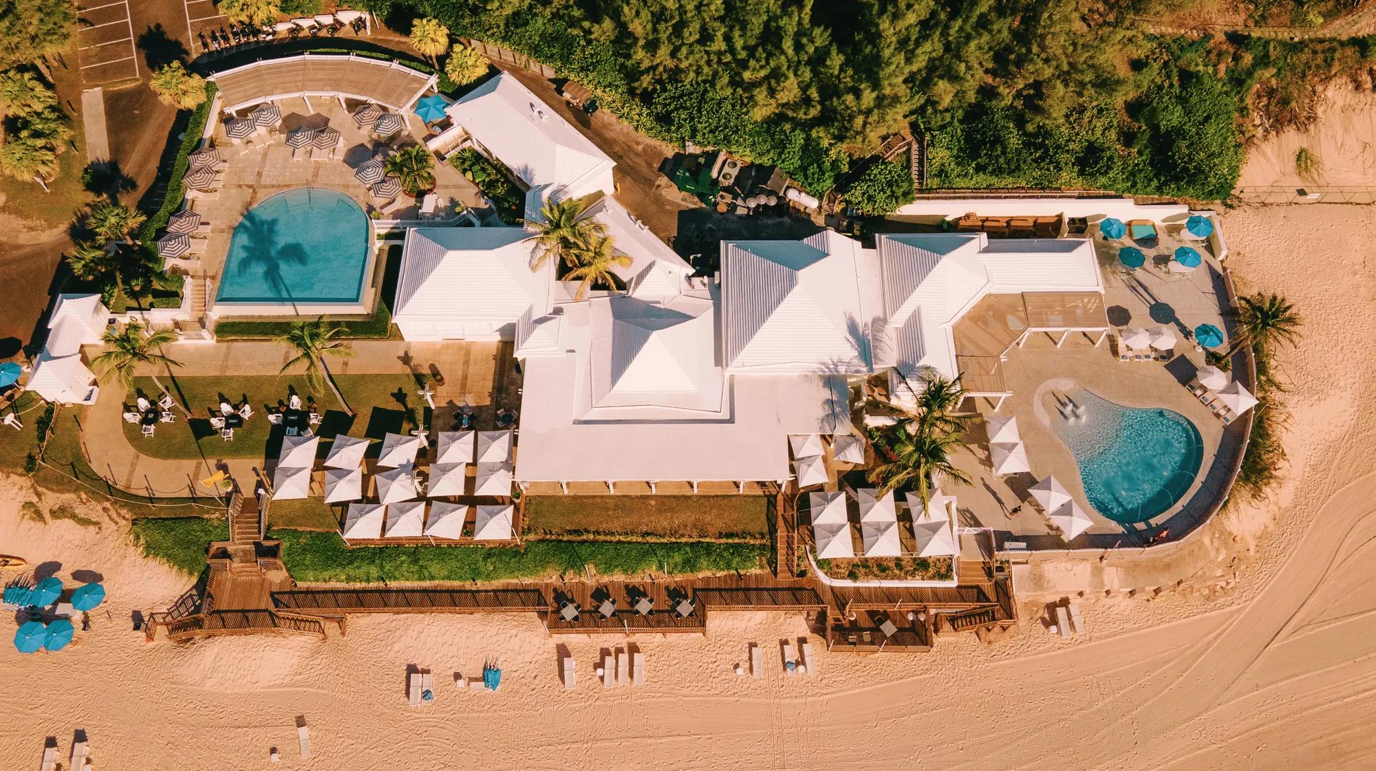 Aerial of the beach club at Rosewood Bermuda