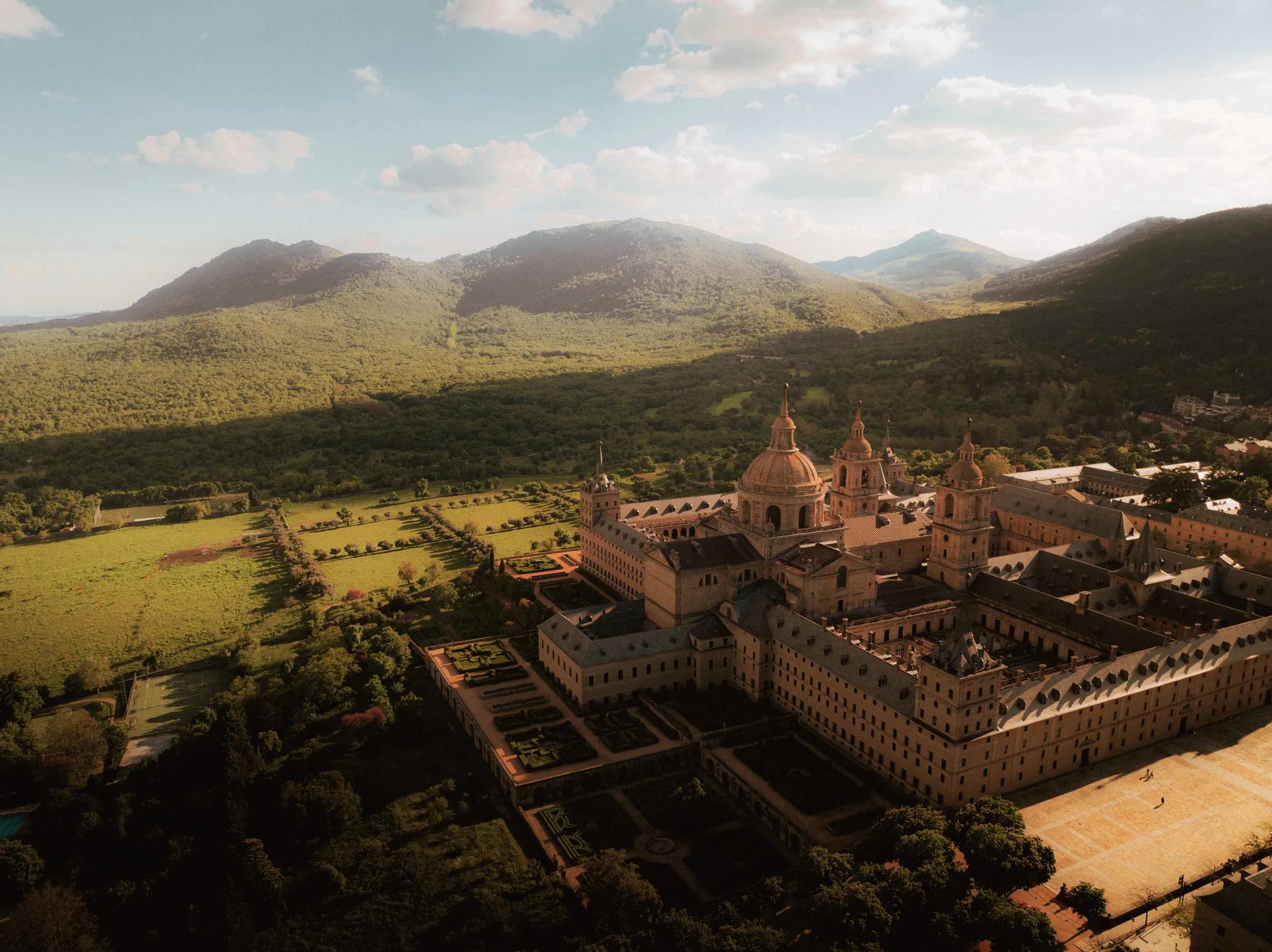 El Escorial cultural Heritage in Madrid dron view