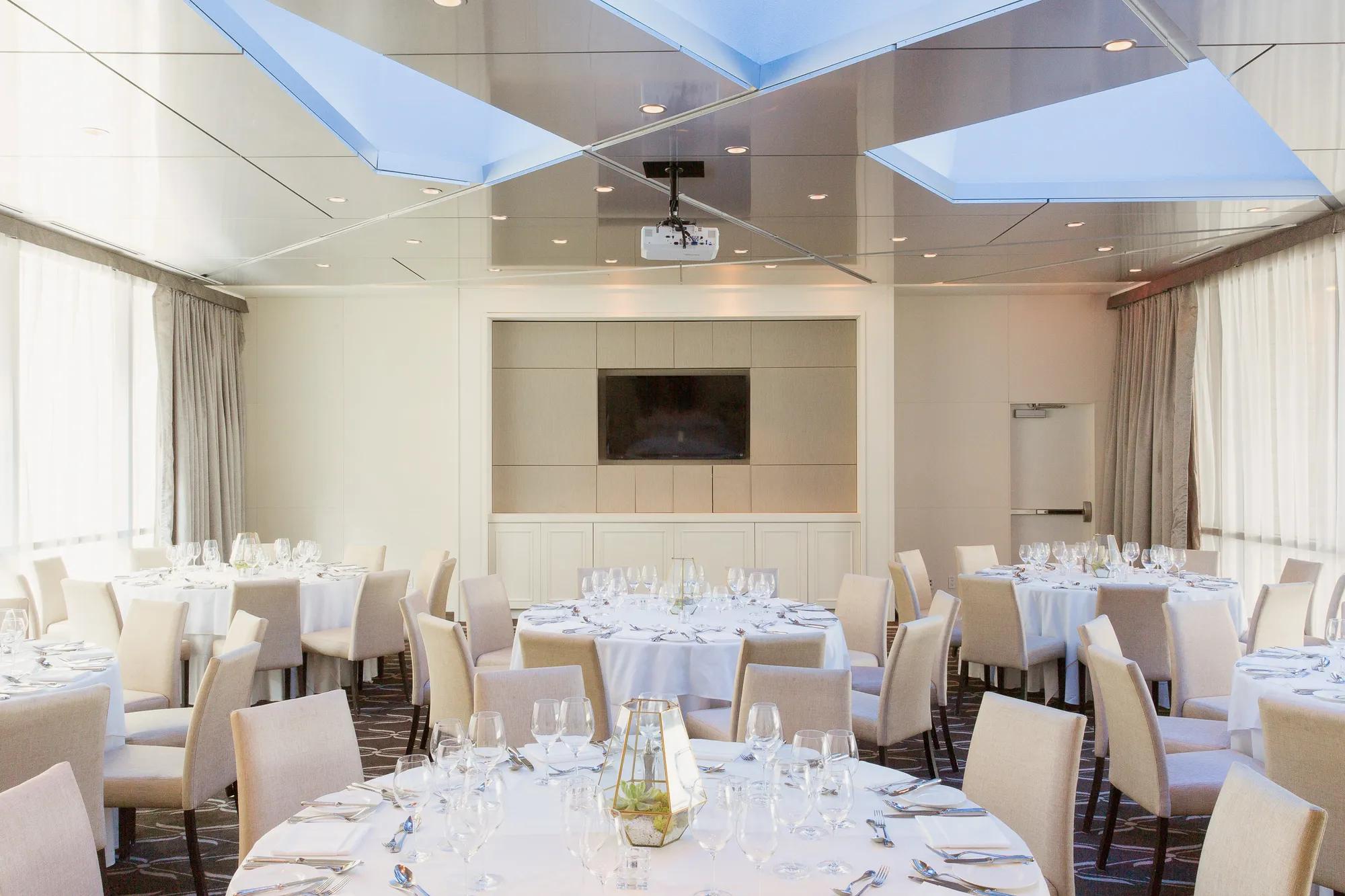 Meeting space set up with rounds