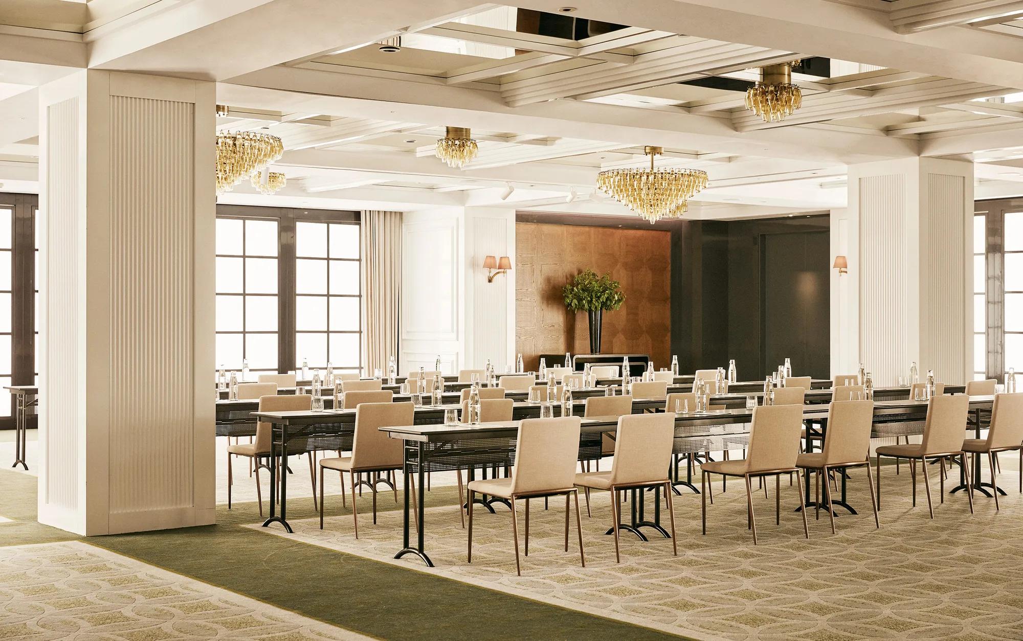 Elegant ballroom at Rosewood Villa Magna in Madrid, arranged in theater-style setup