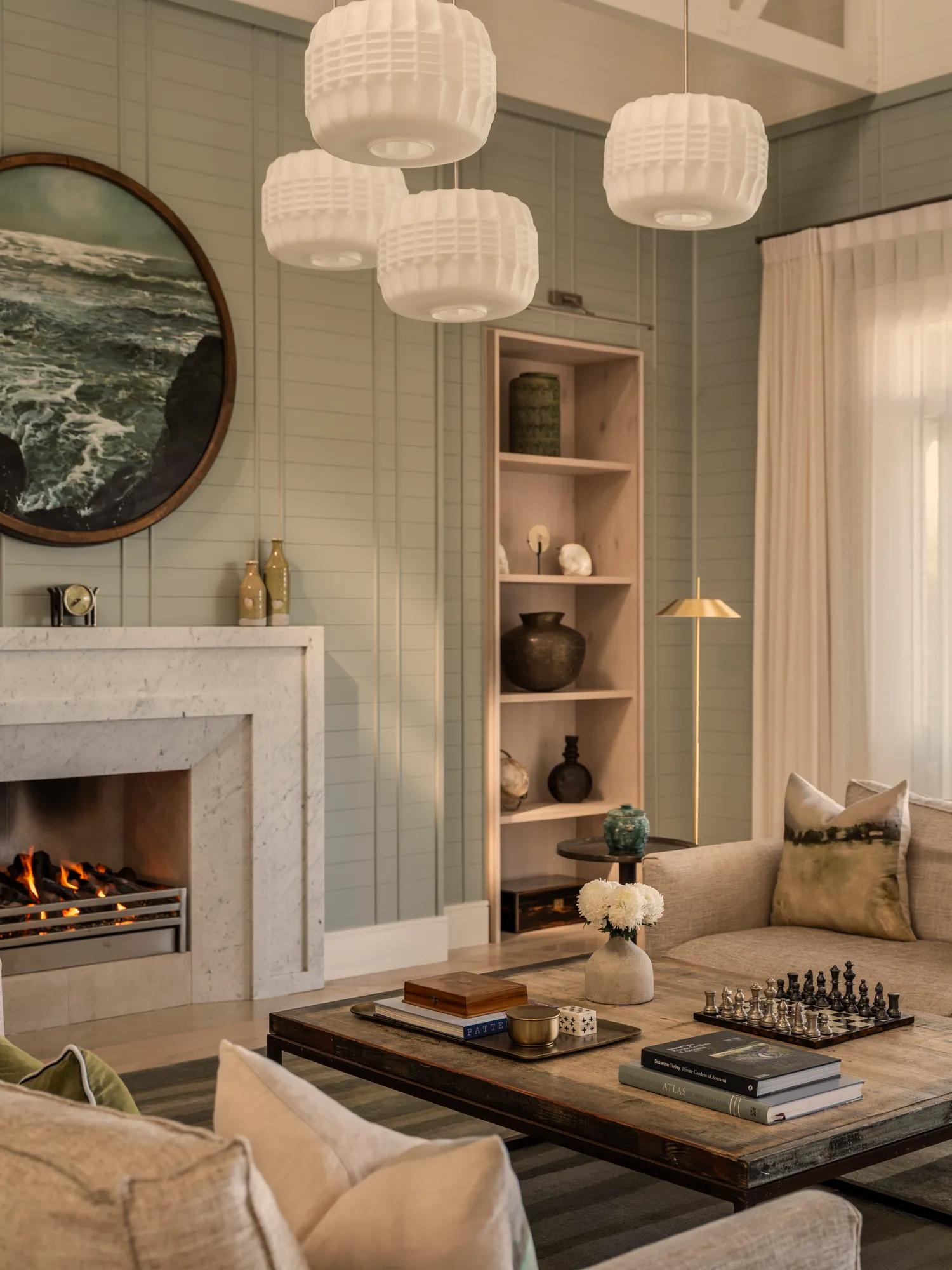 Spacious contemporary livingroom in the luxurious four bedroom villa at Rosewood Kauri Cliffs.