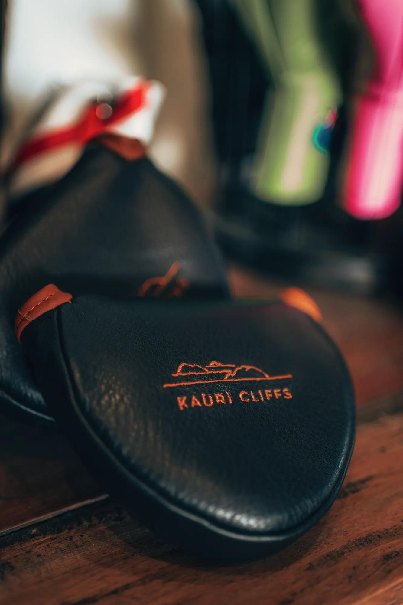 Close up of branded products in the Kauri Cliffs Golf Course Pro Shop.