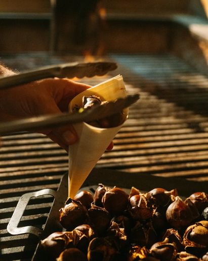 chestnut roasting on the front drive at Rosewood Sand Hill