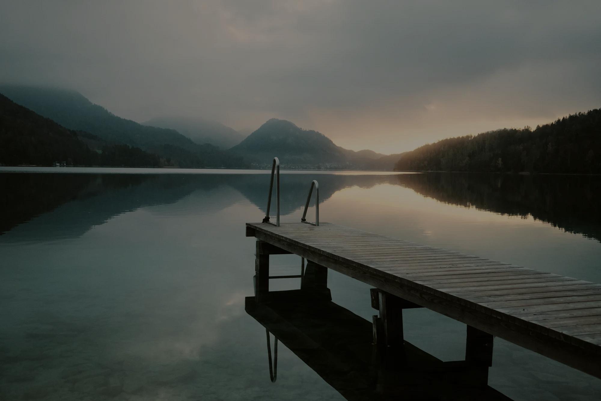 Jetty wtih lake and mountain views