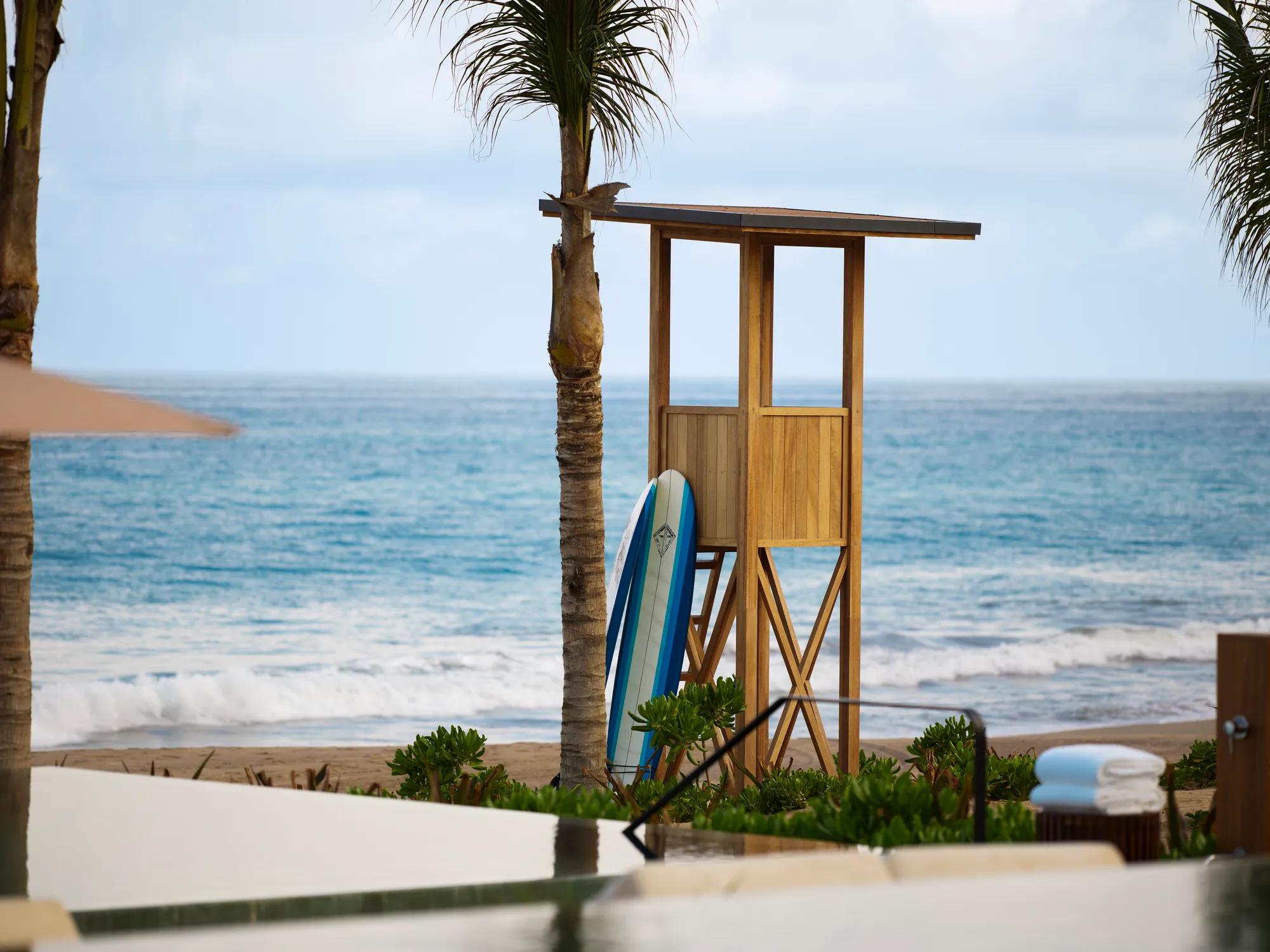 Facilities Beach and Pool Detail lifeguard stand surfboard