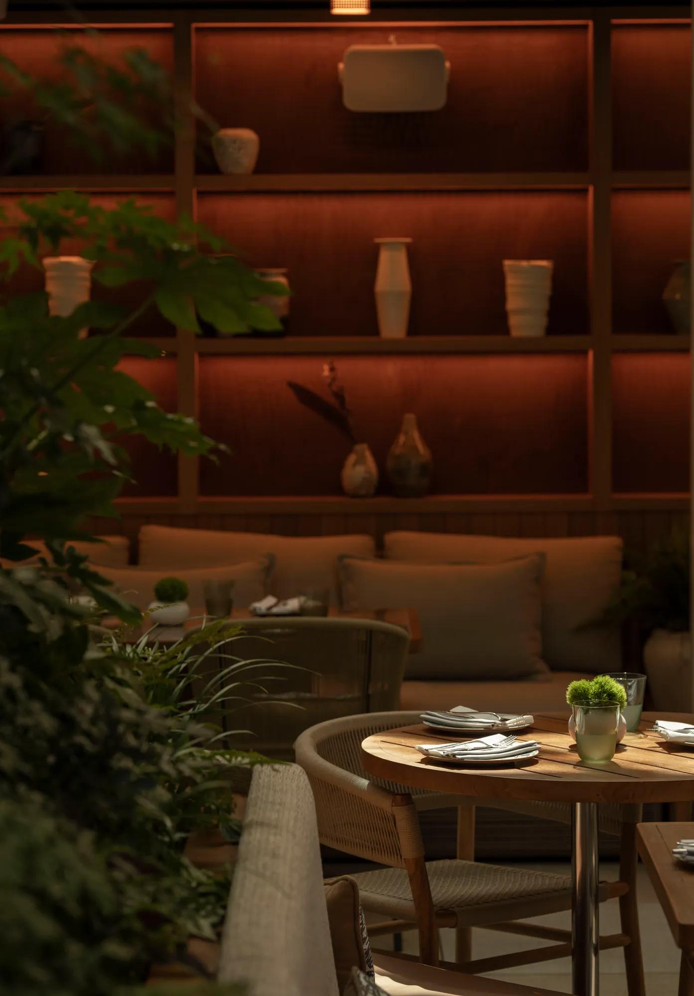 Restaurant terrace at sunset