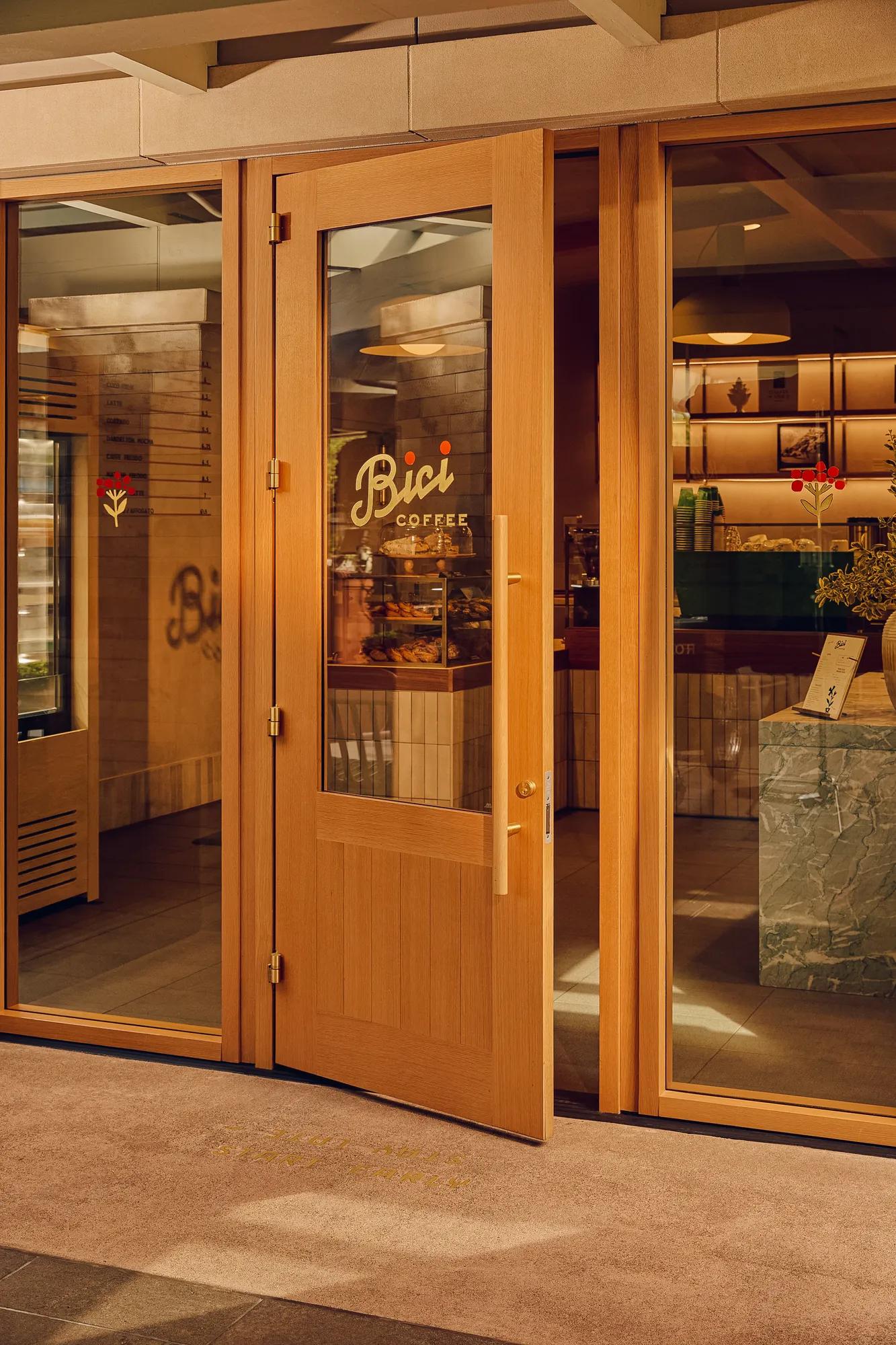 entrance to bici coffee at rosewood sand hill