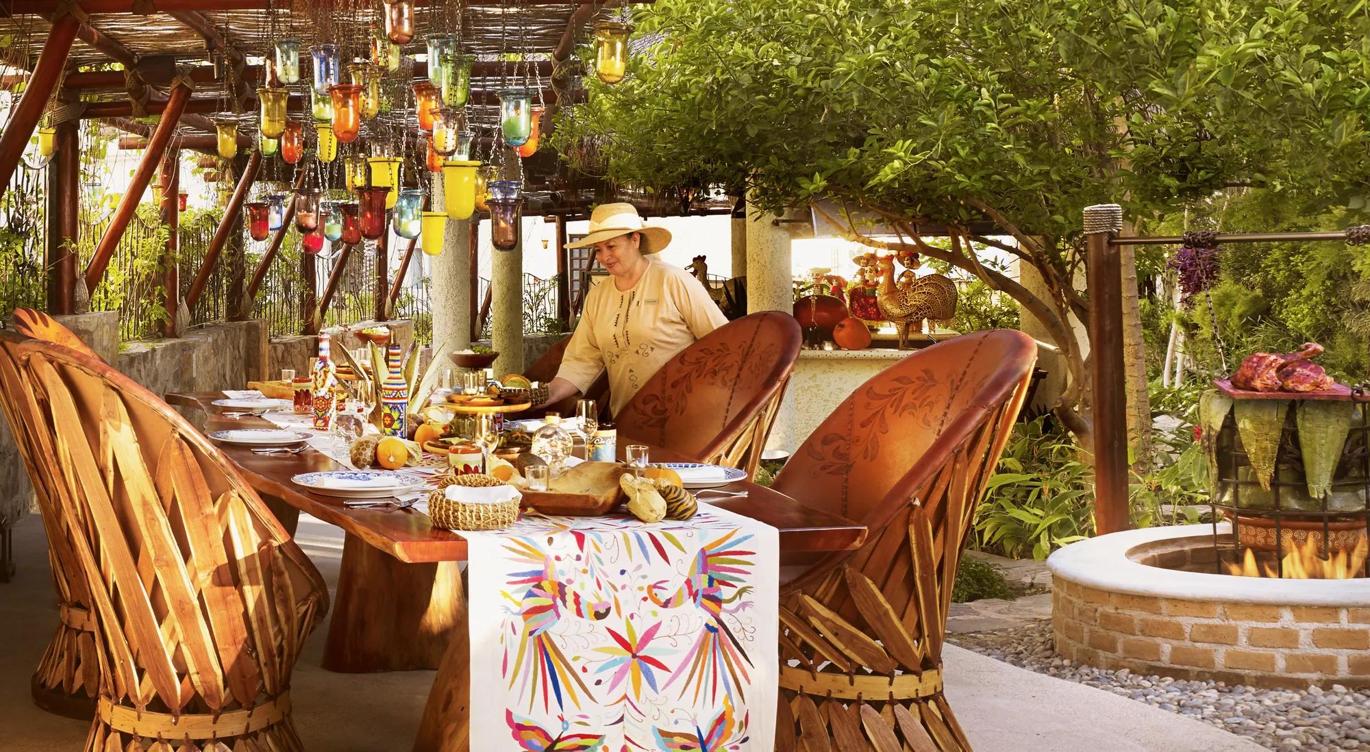 Outdoor dinner in garden setting