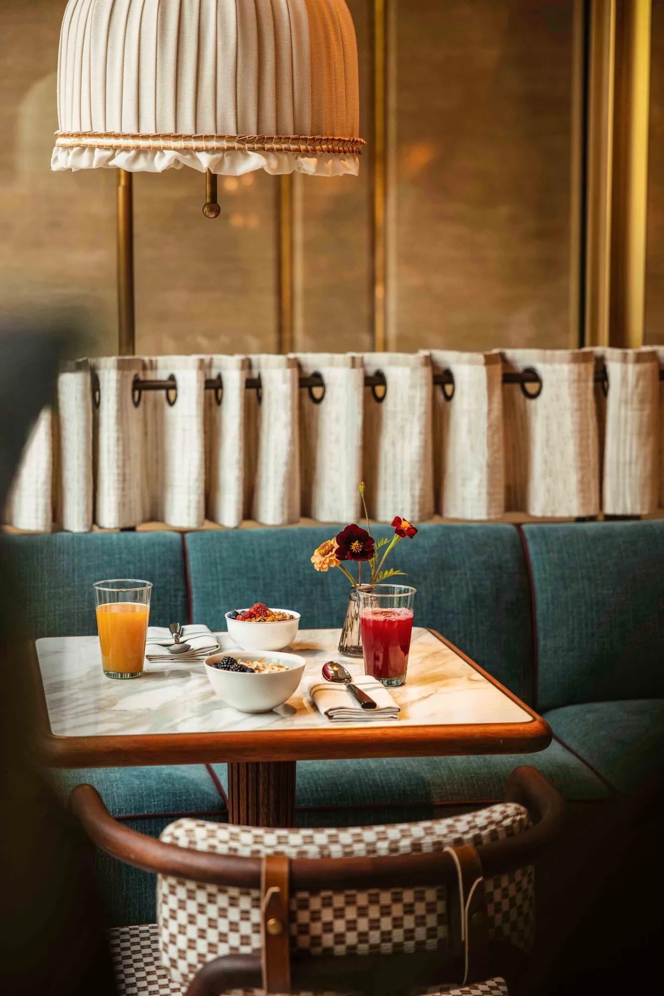 selection of juices cakes and pastries at GSQ cafe at the chancery rosewood