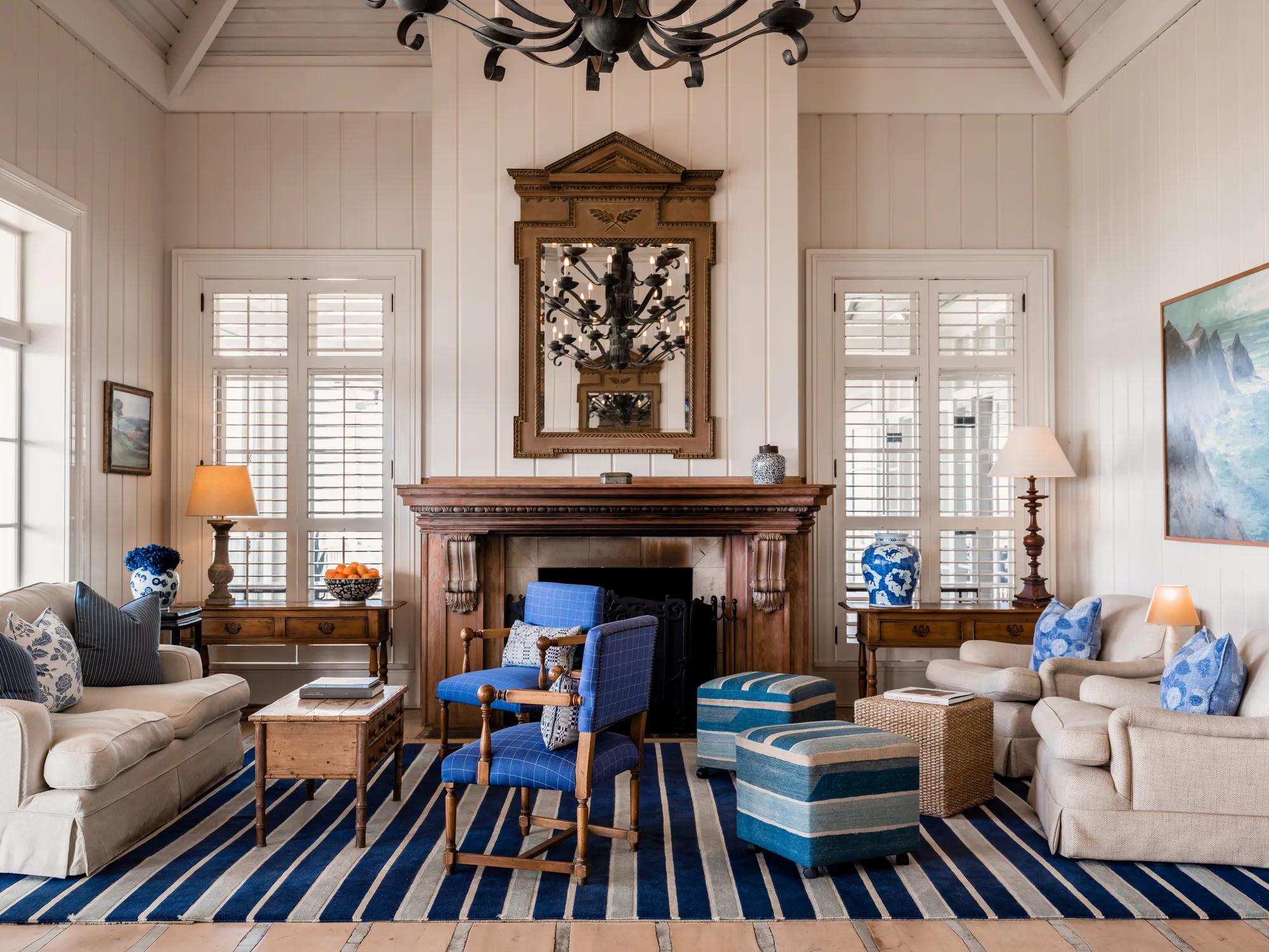 Elegant lounge with timeless interiors and an open fire