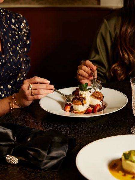 A dessert at Dowling's being shared by two guests