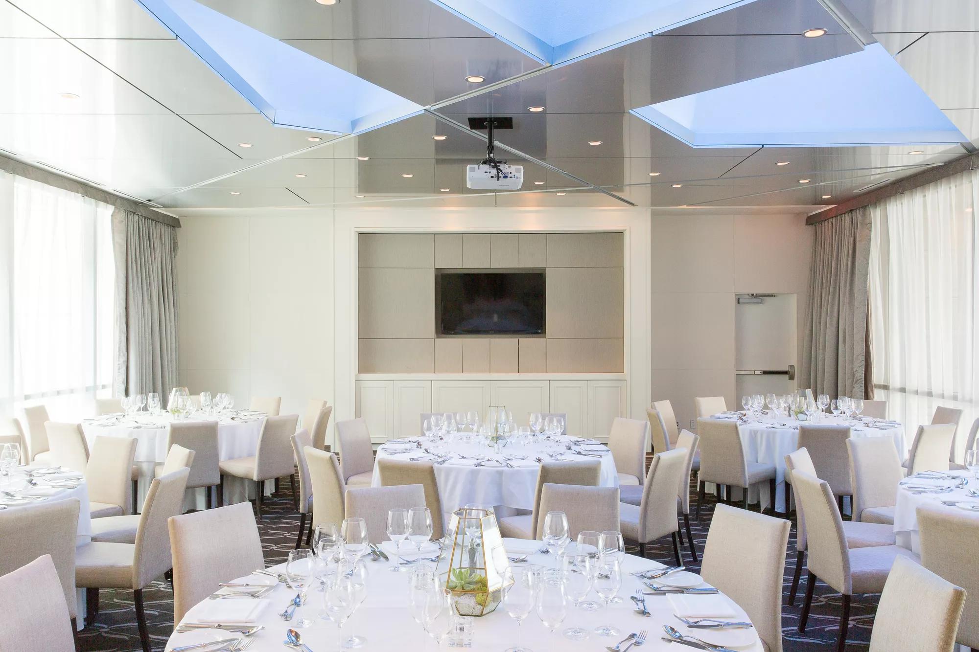 Meeting space set up with rounds