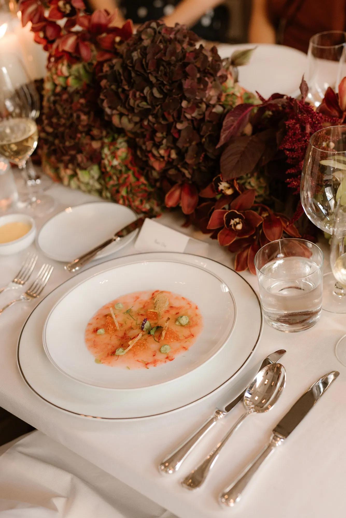 plated dish on a banquet table