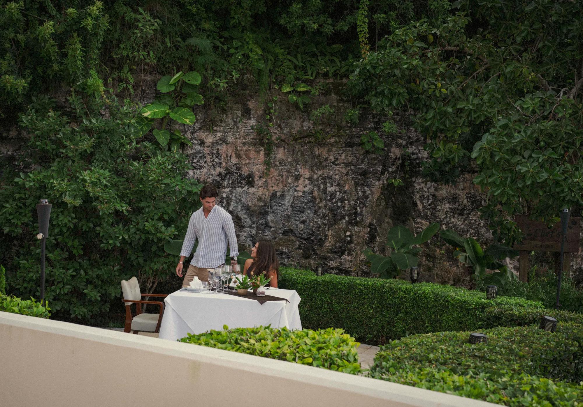 A couple having dinner in Chef's Garden