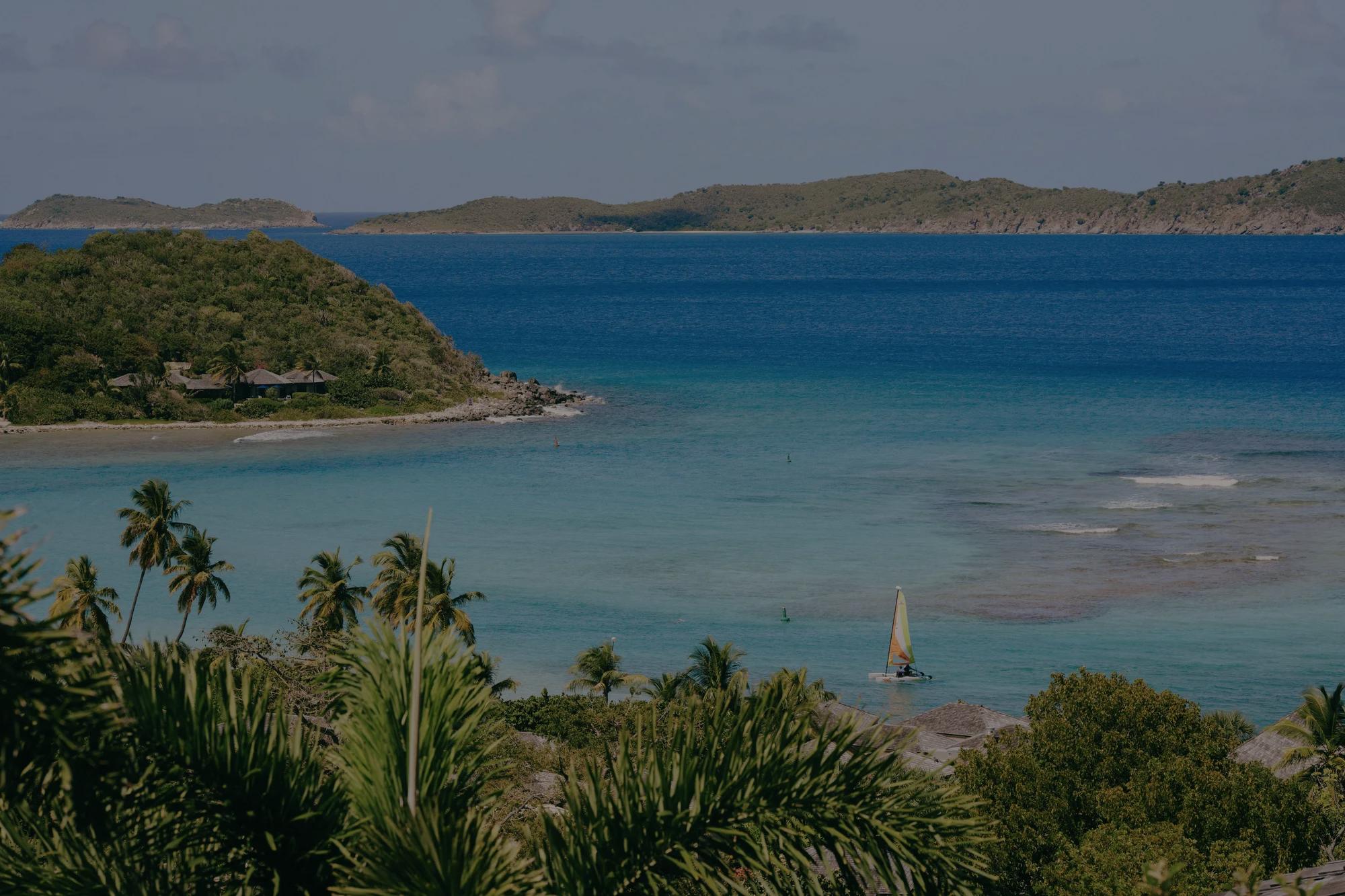 Aerial view of resort with sailboat