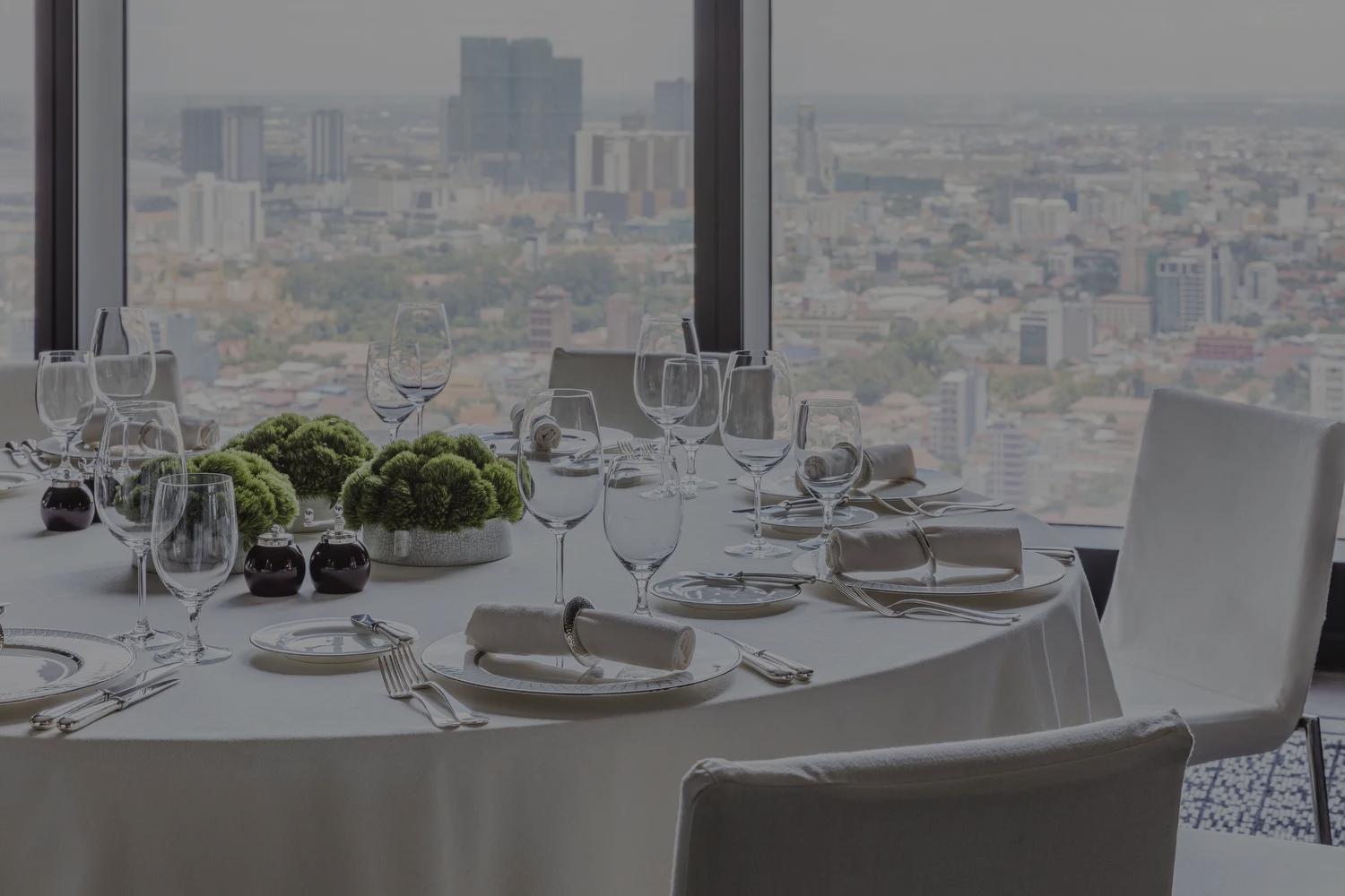 Garden terrace at Rosewood Villa Magna in Madrid arranged in a boardroom-style setup