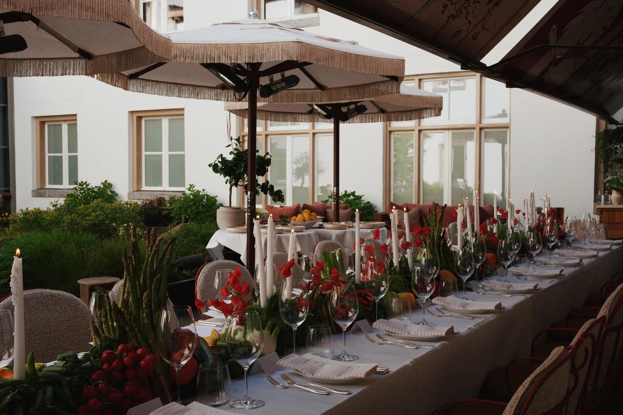 Terrace table setting for event