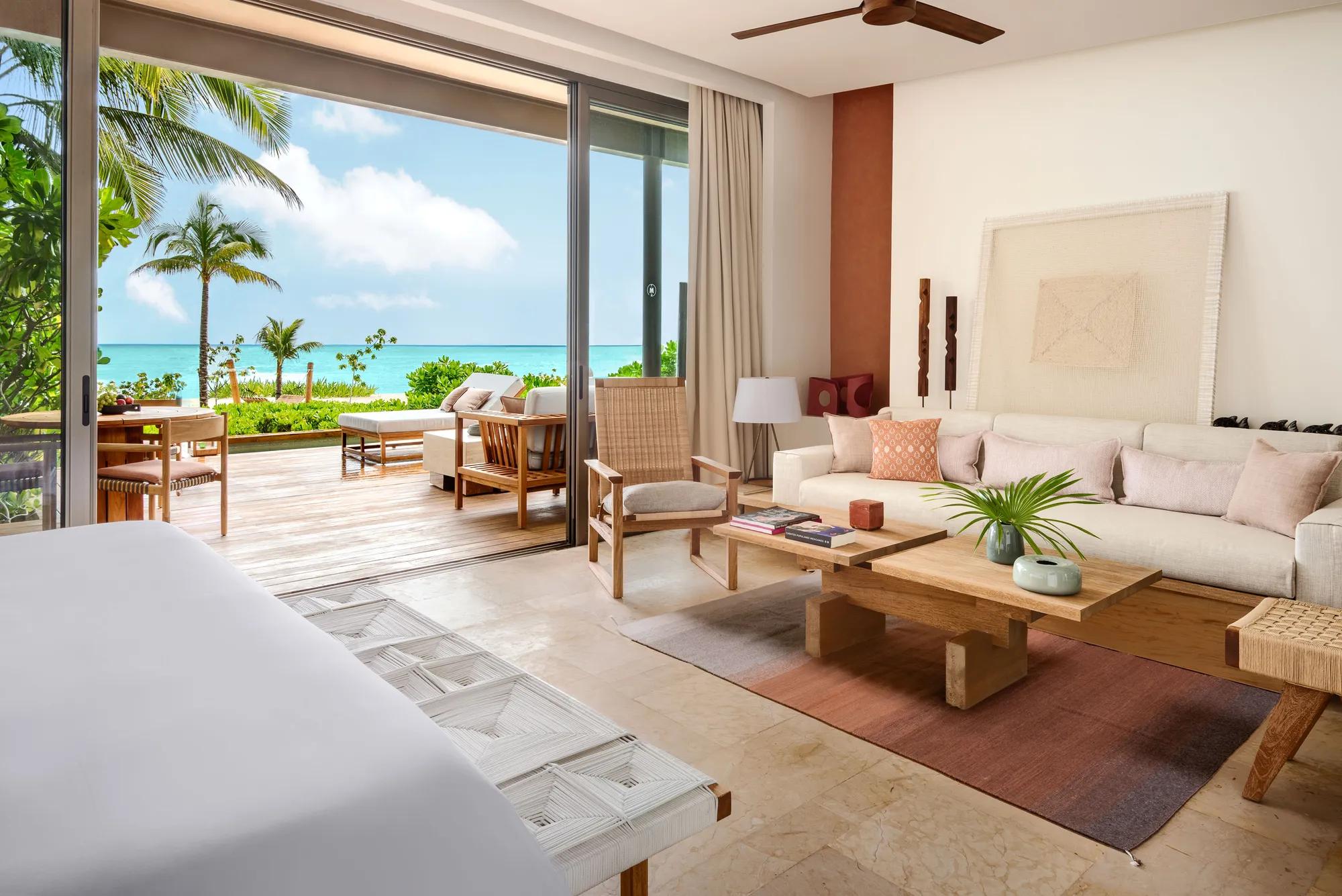 Rosewood Mayakoba - Beachfront studio suite living room facing the Caribbean