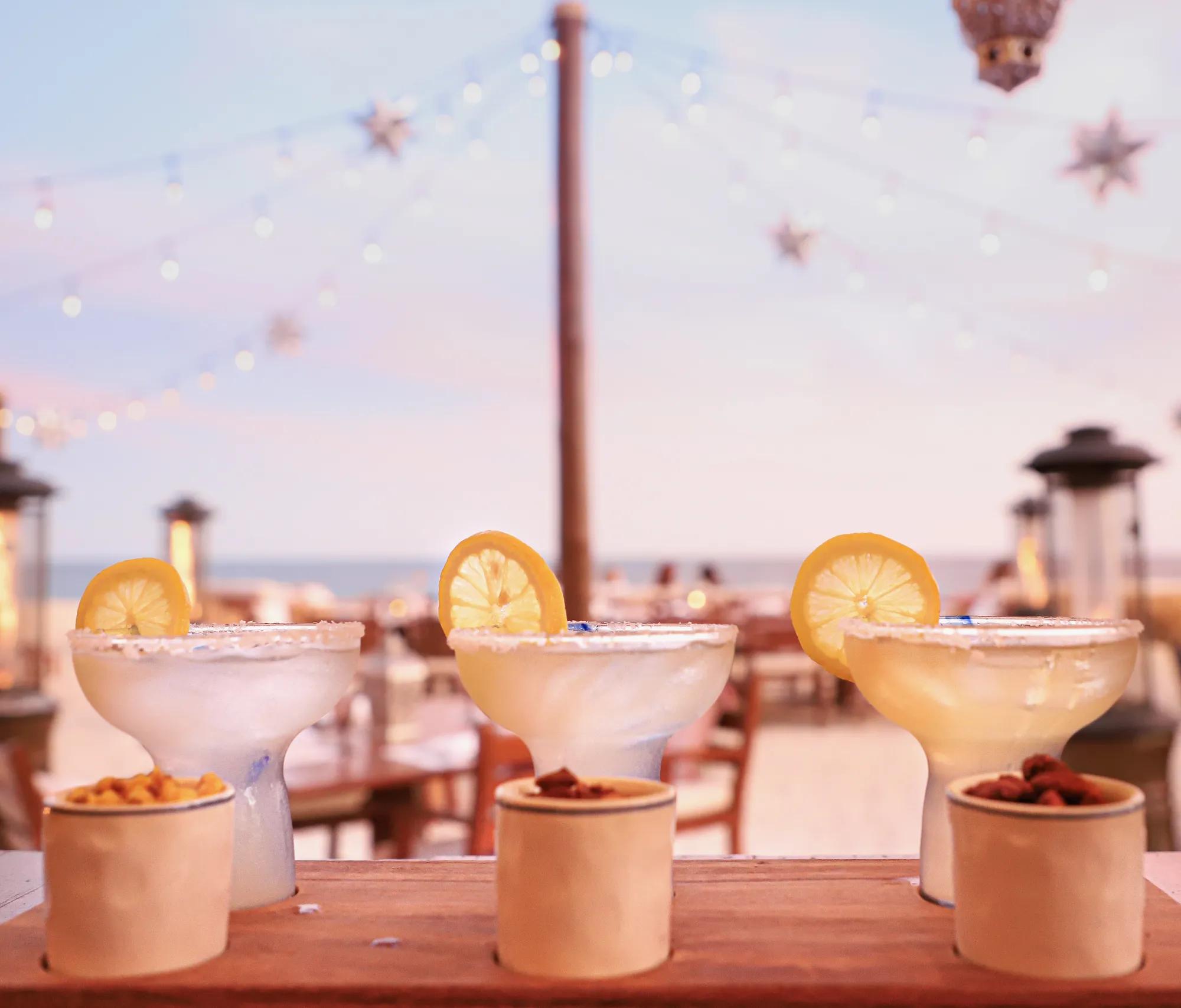 Fresh margaritas served at Sunset Bar with ocean and sunset views