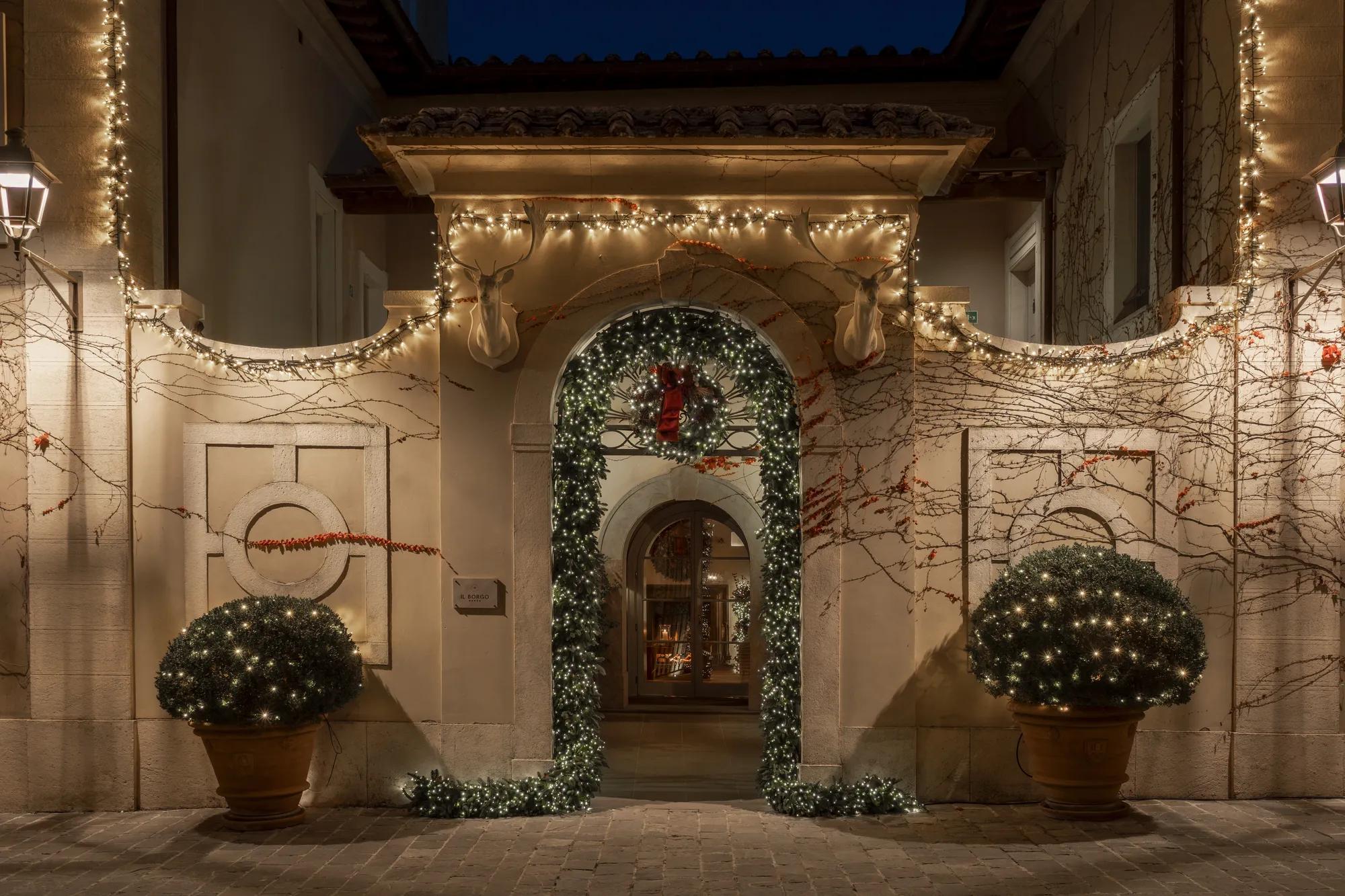 Castiglion del Bosco borgo and lobby entrance with Christams decorations